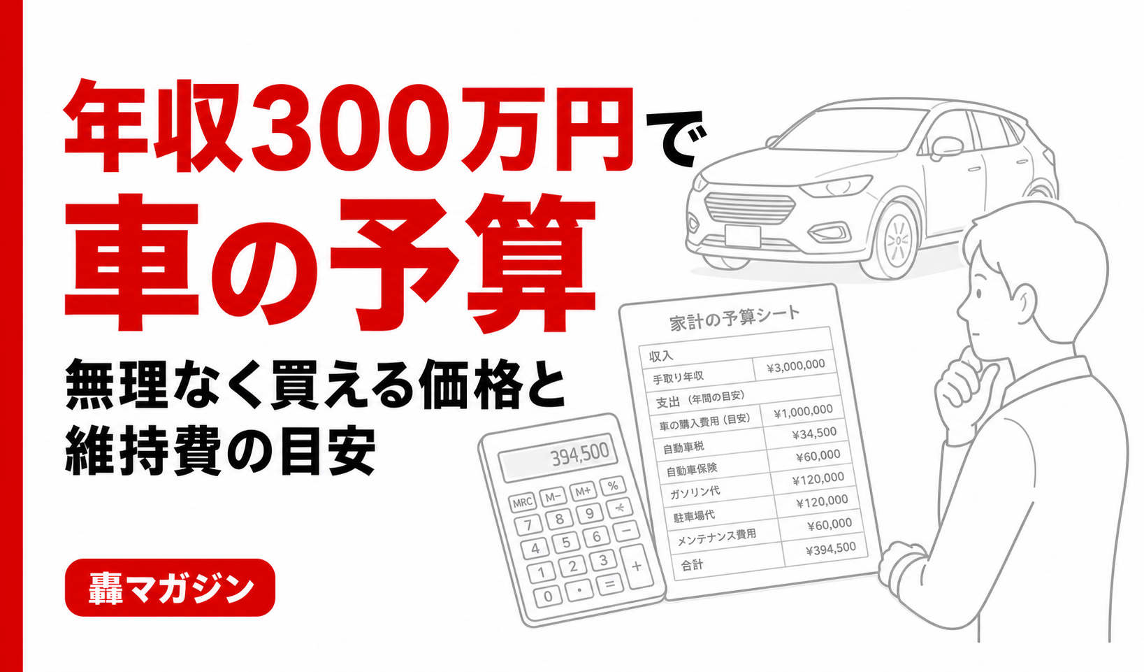年収300万円で車の予算はいくら？無理なく買える価格と維持費の目安